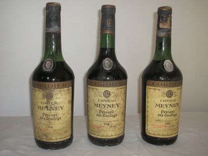 null 3 bouteilles de Saint Estephe Chateau Meyney Prieure des Couleys 1968. Lb et...