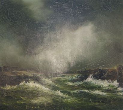 null DOUCHERT "Mer agitée" Huile sur toile. 61 x 50 cm