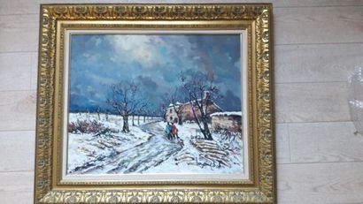 null Robert L.P. LAVOINE (1916-1999) "Neige en Seine et Marne" huile sur toile, 50...