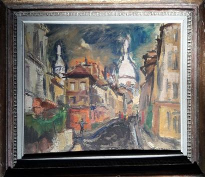 null Tadashi Kaminagai (1899-1982) "Montmartre" Huile sur toile. SBD, contresignée,...