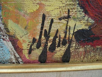 null D'ANTY "La Fête au Village" Huile sur toile. 55 x 46 cm Cadre en bois natur...