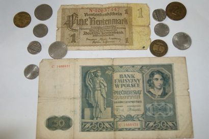 null Lot comprenant des jetons et 2 billets allemands (1937 et 1941, acc)
