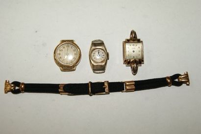 null Lot de 3 montres de dame en acier et métal doré, une en argent et plaqué or...