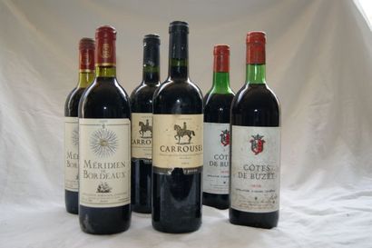 null Lot de 6 bouteilles de vin rouge : 2 de Côtes de Bourg, Domaine Carrousel, 2005,...