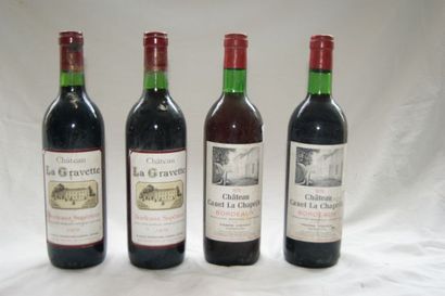 null Lot de 4 bouteilles de Bordeaux, 2 de Château La Gravette, 1979 et 2 Château...