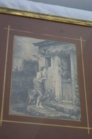 null Lot de deux gravures, figurant des Scènes de genre. Encadrées sous verre, cadres...