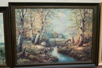 null Lot de 3 reproductions encadrées sur toile; figurant des Paysages. 56 x75 c...