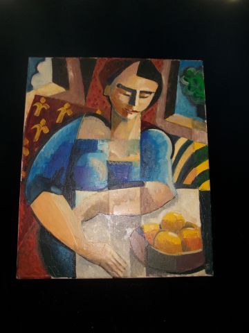 null Ecole moderne "Portrait cubiste". Huile sur toile. 60 x 50 cm