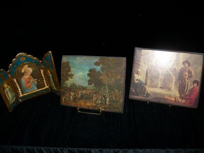 null Lot de 3 reproductions sur panneaux dont Fra Angelico, Le Nain. 21-23 cm