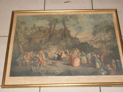 null D'après Watteau, "La Cordée de Village" Gravure en couleurs. Enacadrée sous...