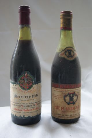 null Lot de 2 bouteilles de vin de Bourgogne : Mercurey Tastevinage 1984, Cote de...