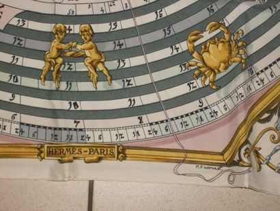 null HERMES Carré en soie «Astrologie » par Faconnet. 89 x89 cm .TBE. Sans la bo...