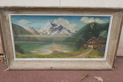 null FAVIER Cecile " paysage aux Montagnes".Huile sur toile , signé en bas à droite...