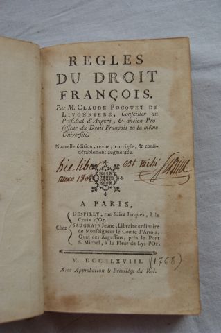 null Claude Pocquet de Livonnière "Les Règles du Droit François" Paris, Despillyé...