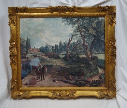 null Lot deux reproductions sur toiles d'après Renoir (27 x 23 cm) et Constable (60...