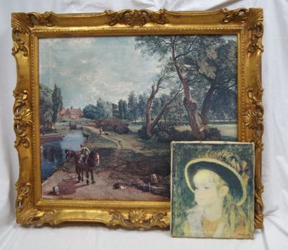 null Lot deux reproductions sur toiles d'après Renoir (27 x 23 cm) et Constable (60...