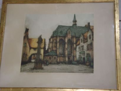 null A. VAN NESTE "Vue d'église" Lithographie en couleurs. 31 x 37 cm Signée et numérotée...