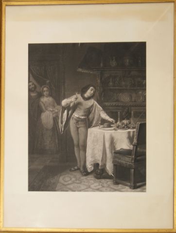 null Ecole française du XIXe siècle "Le Page gourmand" Gravure en noir. (45 x 34...