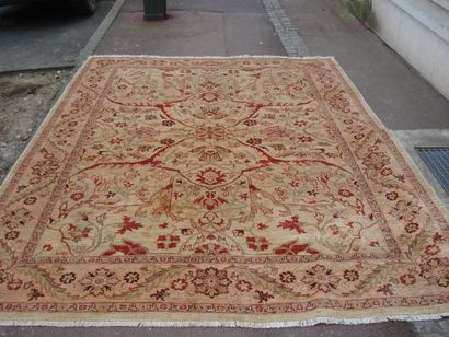 null ORIENT Tapis en laine, à décor de végétaux, sur fond beige. 330 x 237 cm