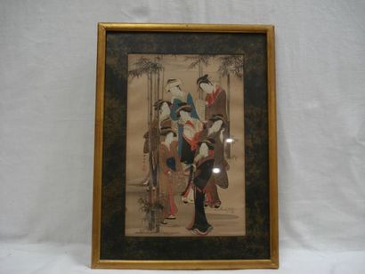 null JAPON Estampe, figurant les "Sept beautés". Encadré sous verre. 40 x 29 cm