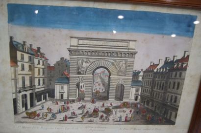 null Série de 3 gravures en couleurs, figurant des vues de Paris (Pont Neuf, Porte...
