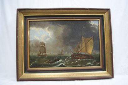 null RICHARD "Tempête en mer" Huile sur toile. Signé et daté 1850. 35 x 52 cm (Rentoilé)....