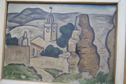 null LESBROS Alfred (1873-1940) "Avignon, Paysage des aigles" Huile sur carton. 54...