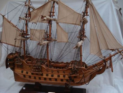 null Maquette de bateau en bois, le "San Juan Nepomuceno". Long.: 85 cm Hauteur :...