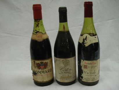 null Lot de 3 bouteilles : 1 de Pommard 1970 (ea, B), 1 de Volnay 1973 (ea,B) et...