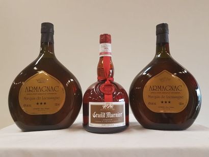 null Lot de 3 bouteillles : 2 d'Armagnac Marquis de Lacassagne (100 ml) ; 1 de Grand...