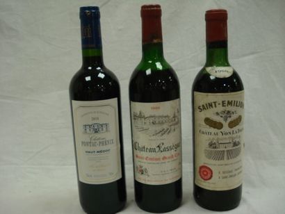 null Lot de 3 bouteilles : 1 de Château Lassegue, Saint Emilion Grand Cru, 1986 /...