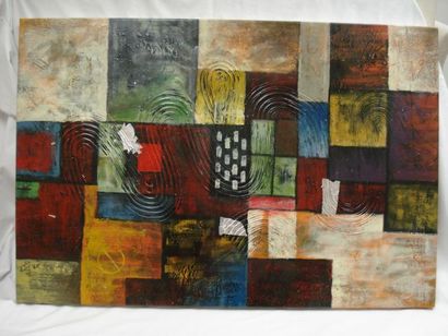 null ECOLE MODERNE " composition géométriques" , huile sur toile . 92 x 63 cm