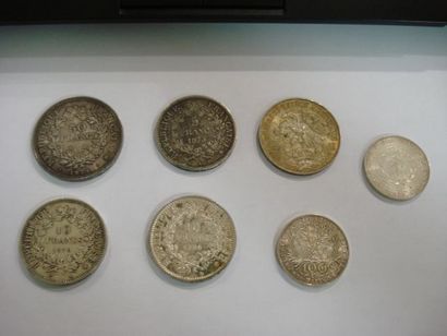 null Lot de pièces en argent : 5 francs 1875, 10 francs 1968, 50 francs 1975, 10...