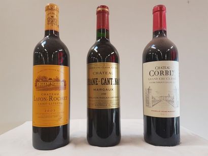 null Lot de 3 bouteilles : 1 de Margaux, Château Brane Cantenac, Grand Cru Classé,...