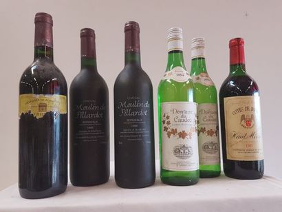 null Lot de 6 bouteilles :1 Château Haut Mévret Côtes de Bourg 1985 ; 2 Château Moulin...