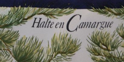 null HERMES Carré en soie « Halte en Camargue » par Robert Dallet. 89x89 cm.TBE....
