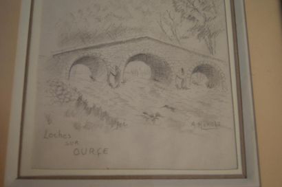 null A MOREAU "Loches sur Ourçe" Dessin. 21 x 18 cm