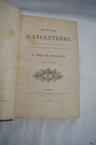 null DE BONNECHOSE "Histoire d'Angleterre" Tomes 1 à 4. Paris, Didier, 1859. (accidents...