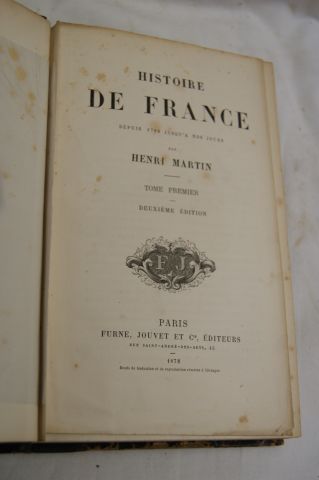 null MARTIN "Histoire de France" tomes 1 à 8. Paris, Furne Jouvet, 1878 / "Histoire...