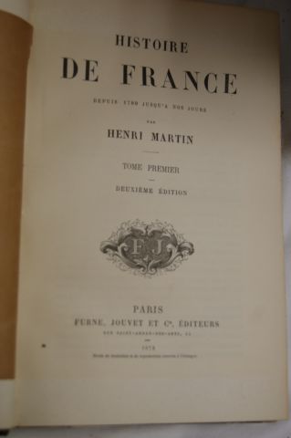 null MARTIN "Histoire de France" tomes 1 à 8. Paris, Furne Jouvet, 1878 / "Histoire...