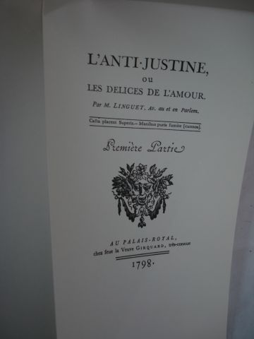 null "L'Anti-Justine de Rétif de la Bretonne" Paris, Cercle du livre Précieux, 1960....
