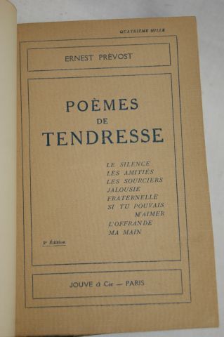 null ERNEST PREVOST " poemes et tendresse" ed.Jouve et Compagnie 1920 . BE