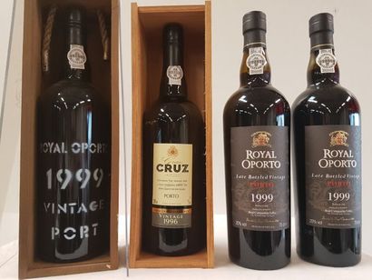 null Lot de 4 bouteilles : 1 coffret bois d'1 bouteille de Porto Gran Cruz Grand...