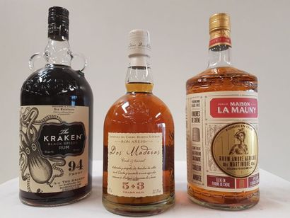 null Lot de 3 bouteilles : 1 bouteille de Rhum Ambré The Kraken Black Spiced Rum...