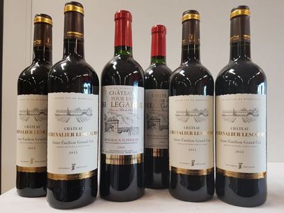 null Lot de 6 bouteilles : 4 bouteilles de St Emilion Grand Cru, Château Chevalier...