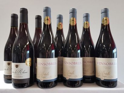 null lot de 9 bouteilles : 3 bouteilles de Côtes du Rhône Rouge, Domaine Les Pierres...
