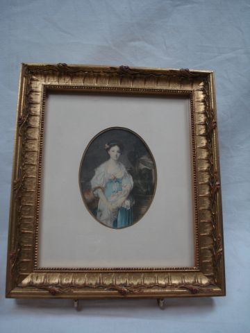 null Dessin au pastel, figurant un portrait de jeune femme. XIXe. 10 x 7 cm Cadre...