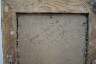 null HUET "Paysage à l'étang" Huile sur carton. 17 x 25 cm Datée 1892. Cadre en bois...
