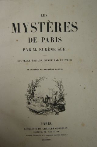 null Eugène SUE "Les Mystères de Paris" Paris, Gosselin, 1844, 4 tomes. (reliures...