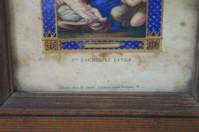 null Ecole française du XIXe "Nativité" Gravure en couleurs. 7x 10 cm Cadre en pitchpin....